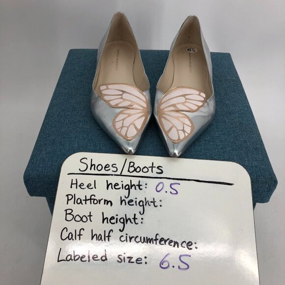 Sophia Webster Bibi Butterfly Silver Metallic Patent-leather Point-toe Flats 6.5 - Picture 15 of 16